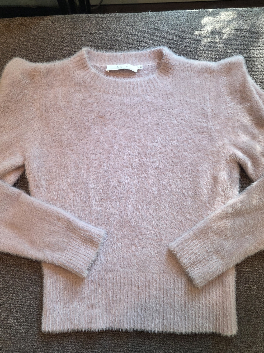 Astr Blush Pink Lilac Fuzzy Crewneck Sweater
